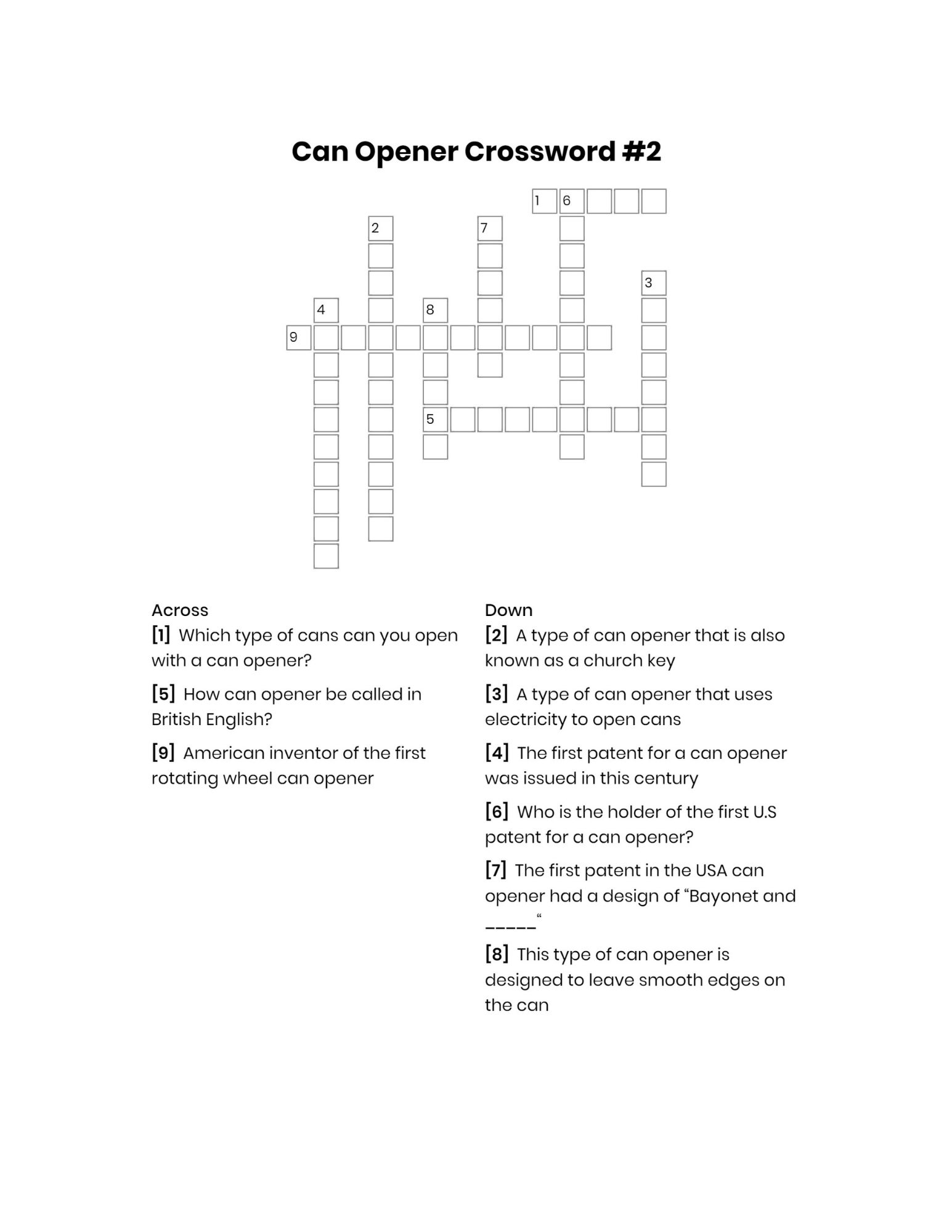 Can Opener Crossword Puzzle 2 Can opener crossword #2