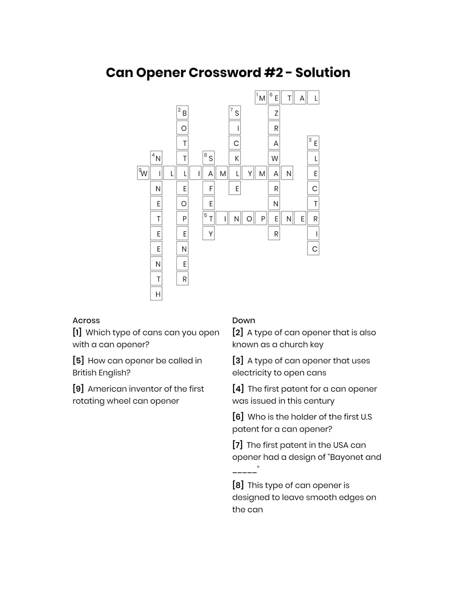 Can Opener Crossword Solution 2 can opener crossword puzzle solutions<br />